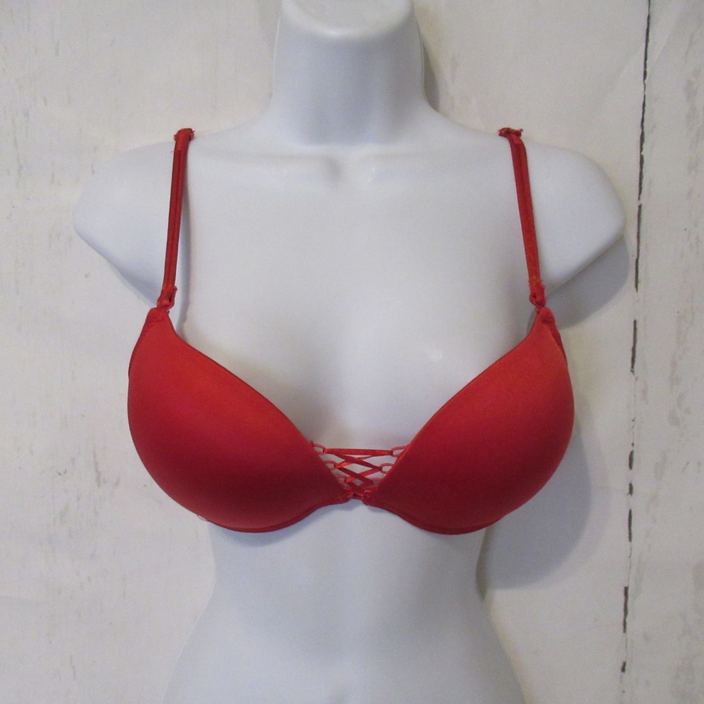 Fredericks of Hollywood Bra 32B Red Satin Padded Push Up Underwire Back Closure